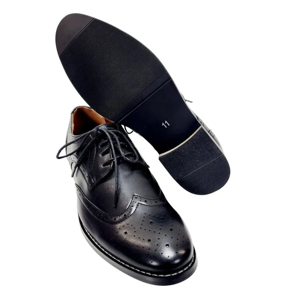 Mens Heez Black Leather Brogue Dress Shoes Size 11 New - Picture 14 of 14